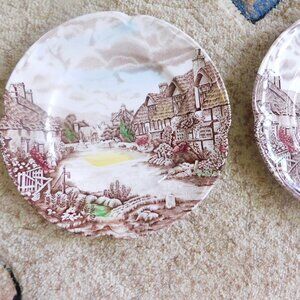 Antique English Ironstone Plates Pair.  Old English Countryside made in England
